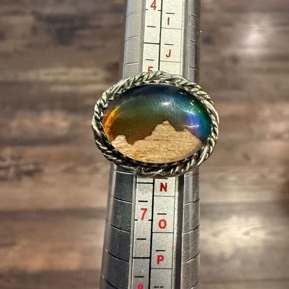 Unique Aurora Opal Ring Northern Lights Sterling Silver Unisex New - Picture 3 of 9